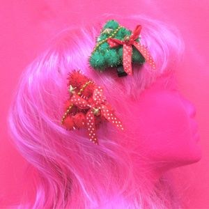 4 nwt ugly christmas hair clips red green